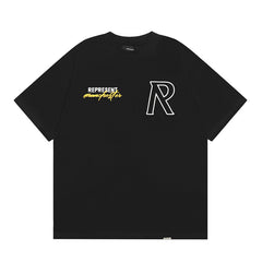 Represent Manchester Worldwide Club Outline R Logo Double Sided Print Oversized T-Shirt Unisex Heavy Cotton Black Streetwear Tee