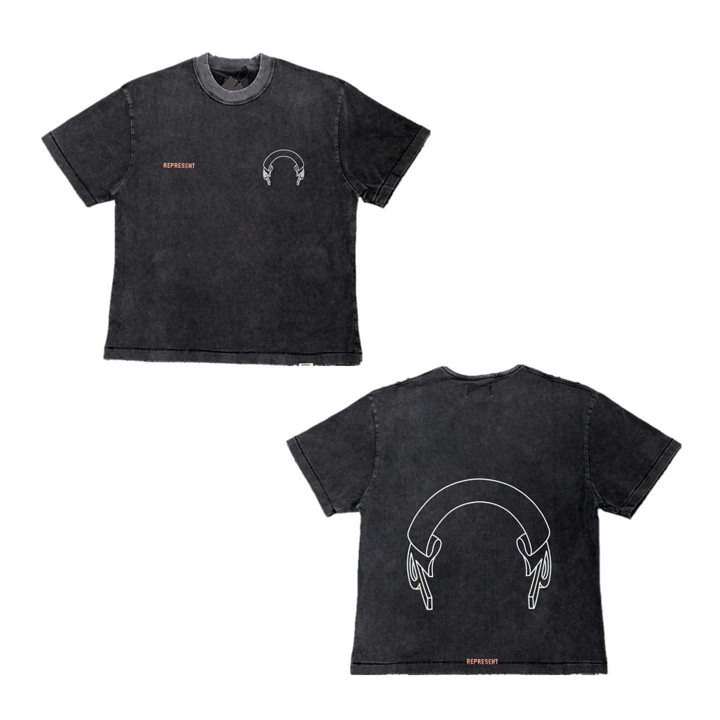 Represent Horseshoe Minimal Line Art Double Sided Print Oversized T-Shirt Men Vintage Washed Black Loose Cotton Streetwear Tee