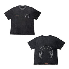 Represent Horseshoe Minimal Line Art Double Sided Print Oversized T-Shirt Men Vintage Washed Black Loose Cotton Streetwear Tee