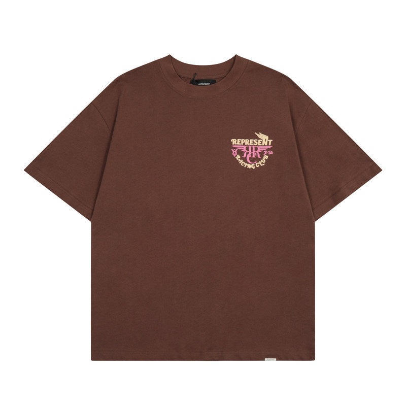 Represent Retro Motor Racing Club Chest Mini Graphic Back Large Wing Letter Print Loose Boxy Crew Neck Short Sleeve Top