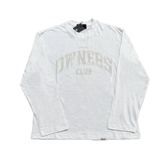 Represent Owners Club Vintage Bamboo Cotton Long Sleeve Tee Washed Off White Faded Arch Varsity Letter Oversized Loose Casual Streetwear Top