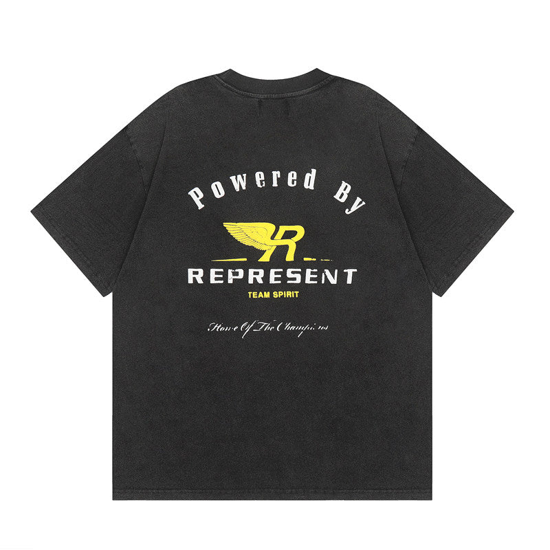Represent Winged R Logo Double Sided Printed Vintage Washed T-Shirt Unisex Oversized Streetwear Casual Tee