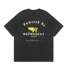 Represent Winged R Logo Double Sided Printed Vintage Washed T-Shirt Unisex Oversized Streetwear Casual Tee