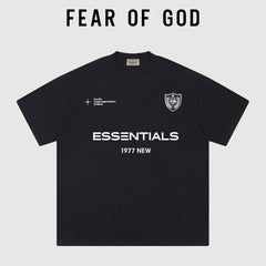 Essentials 1977 Shield Badge Multi‑Print Boxy Fit Heavy Cotton Streetwear Tee