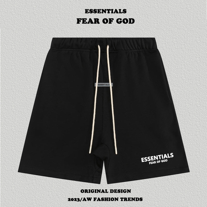 Essentials Side Logo Print Elastic Waist Drawstring Cotton Casual Sweat Shorts