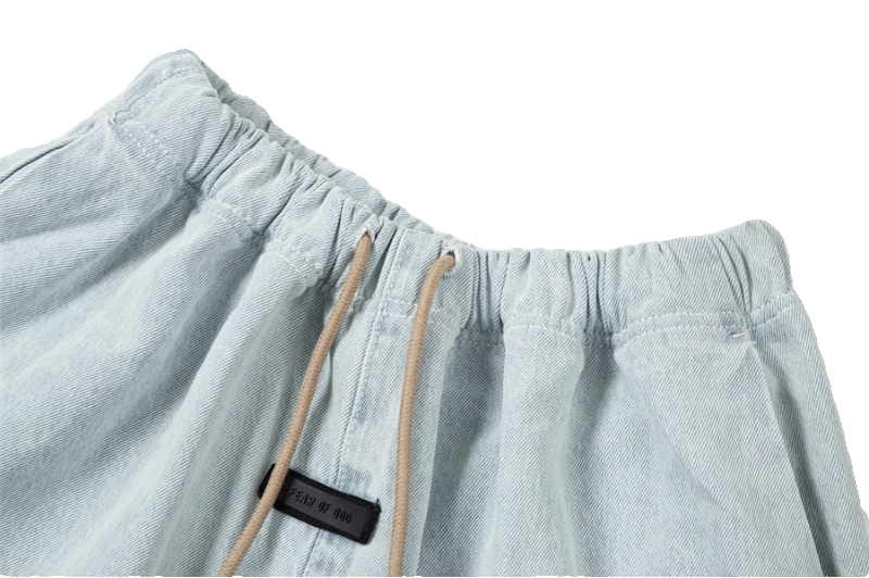 Essentials Men’s Washed Denim Jeans Elastic Waist Drawstring Loose Straight Trousers