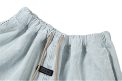 Essentials Men’s Washed Denim Jeans Elastic Waist Drawstring Loose Straight Trousers
