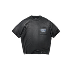 Represent Vintage Pigment Washed Faded Black Chest Pocket Blue Woven Label Logo T-Shirt Heavyweight Oversized Retro Workwear Streetwear Tee