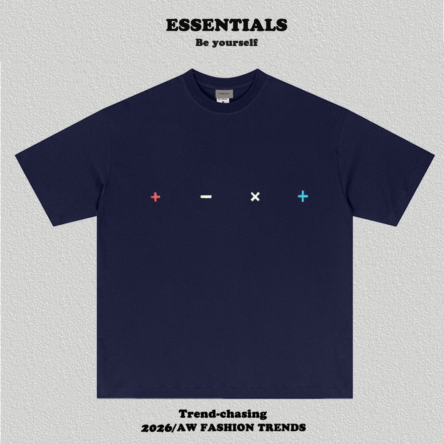 Essentials Plus Minus Multicolor Symbol Print Heavyweight Cotton Boxy Loose Fit Casual Tee