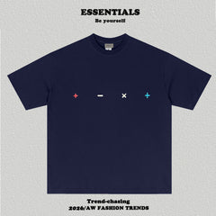 Essentials Plus Minus Multicolor Symbol Print Heavyweight Cotton Boxy Loose Fit Casual Tee