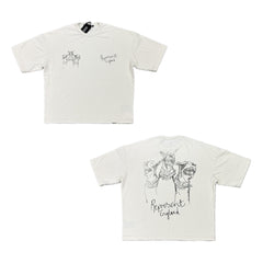 Represent Vintage Washed Off White Three Doberman Sketch Graphic T-Shirt  England Handwriting Double Sided Print Heavyweight Oversized Streetwear Tee