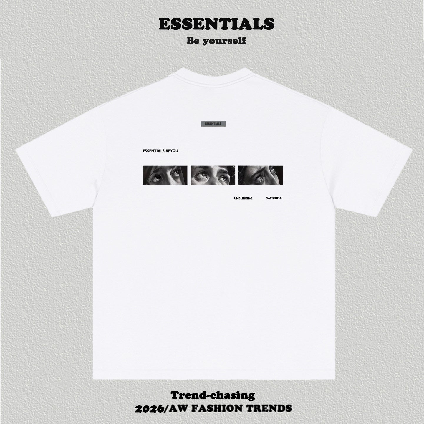Essentials Front Small Logo Back Eyes Art Print Heavyweight Cotton Boxy Streetwear Tee