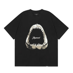 Represent Retro Distressed Shark Mouth Fossil Print Crew Neck Boxy Fit Casual Short Sleeve Top for Men & Women