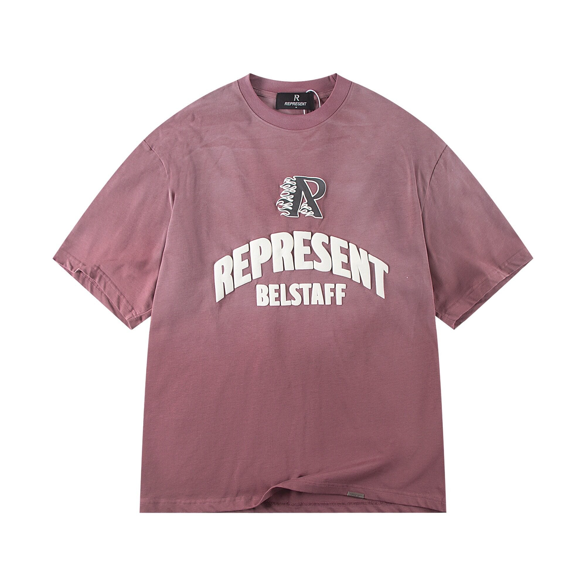 REPRESENT  Vintage Washed Burgundy Phoenix Graphic T-Shirt BELSTAFF ENGLAND Back Print Heavyweight Oversized British Streetwear Tee