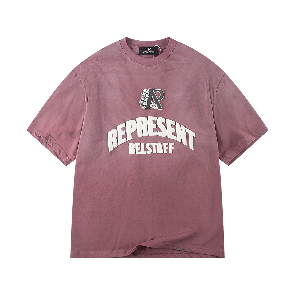 REPRESENT  Vintage Washed Burgundy Phoenix Graphic T-Shirt BELSTAFF ENGLAND Back Print Heavyweight Oversized British Streetwear Tee