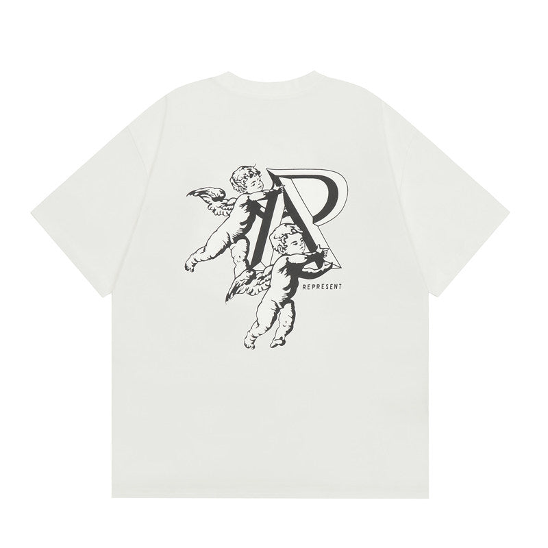 Represent Double Angel Cherub R Logo Double-Sided Print Oversized T-Shirt Unisex Heavy Cotton Black White Vintage Streetwear Tee