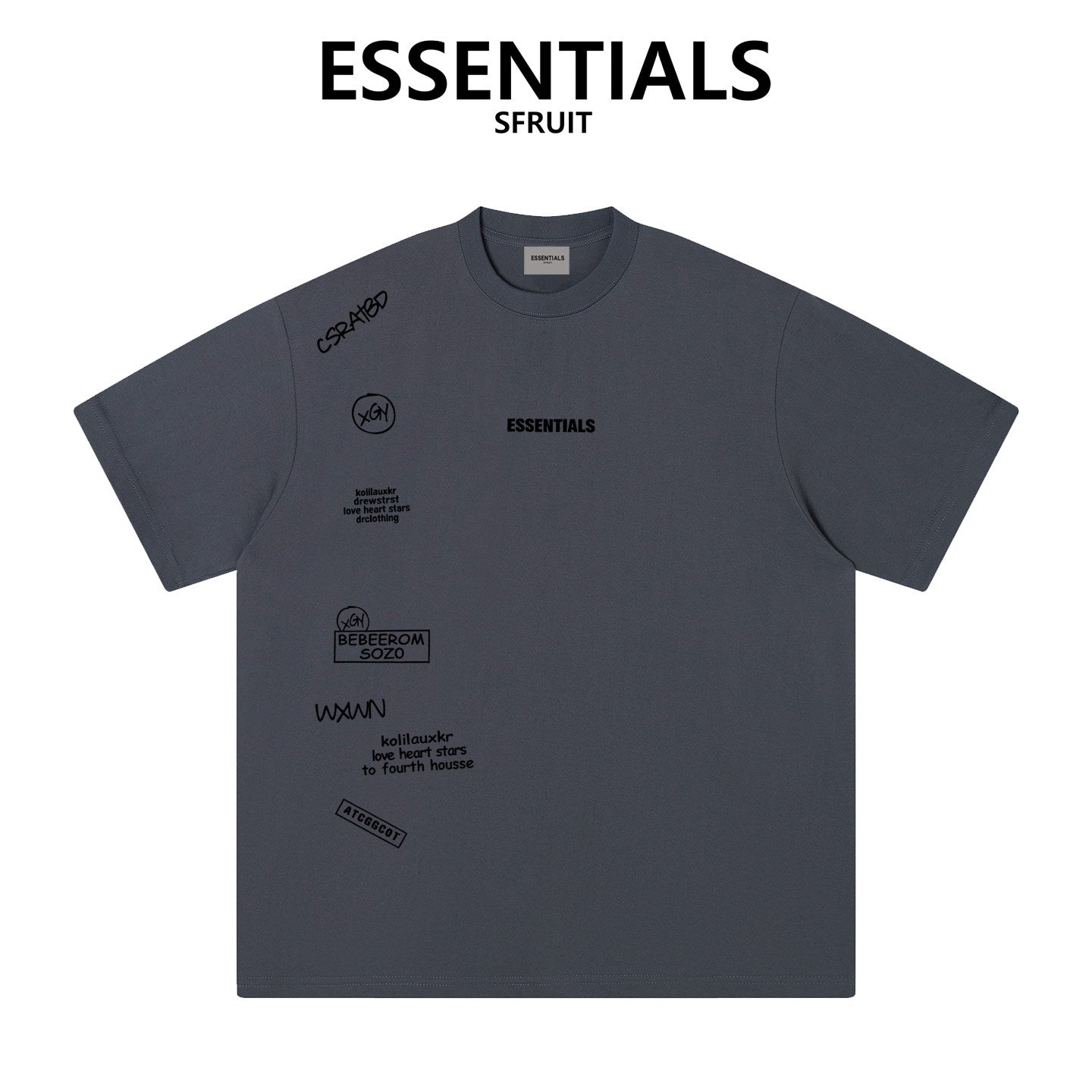Essentials Sfruit Street Graffiti Graphic Loose Fit Crew Neck Tee For Men