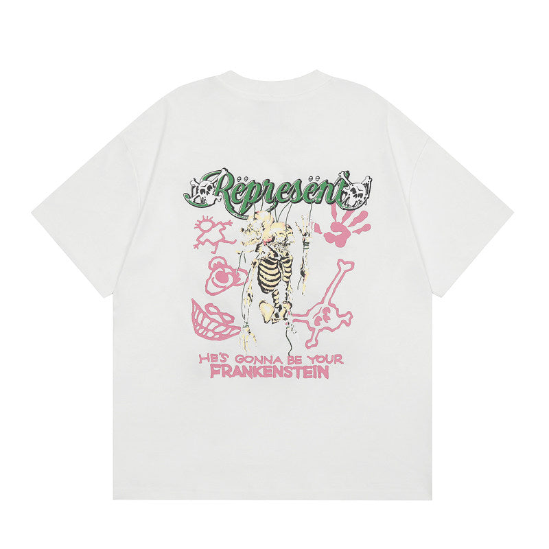 Represent Retro Horror Skeleton Graphic Heavy Cotton Crew Neck Streetwear Loose Fit Casual Tee