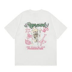 Represent Retro Horror Skeleton Graphic Heavy Cotton Crew Neck Streetwear Loose Fit Casual Tee