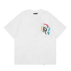Represent Geometric Stereo Letter Chest Mini Logo & Large Back Print Crew Neck Loose Fit Casual Short Sleeve Top