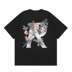 Represent Rose Flower Letter Front Back Graphic Heavy Cotton Crew Neck Short Sleeve Casual Street Top