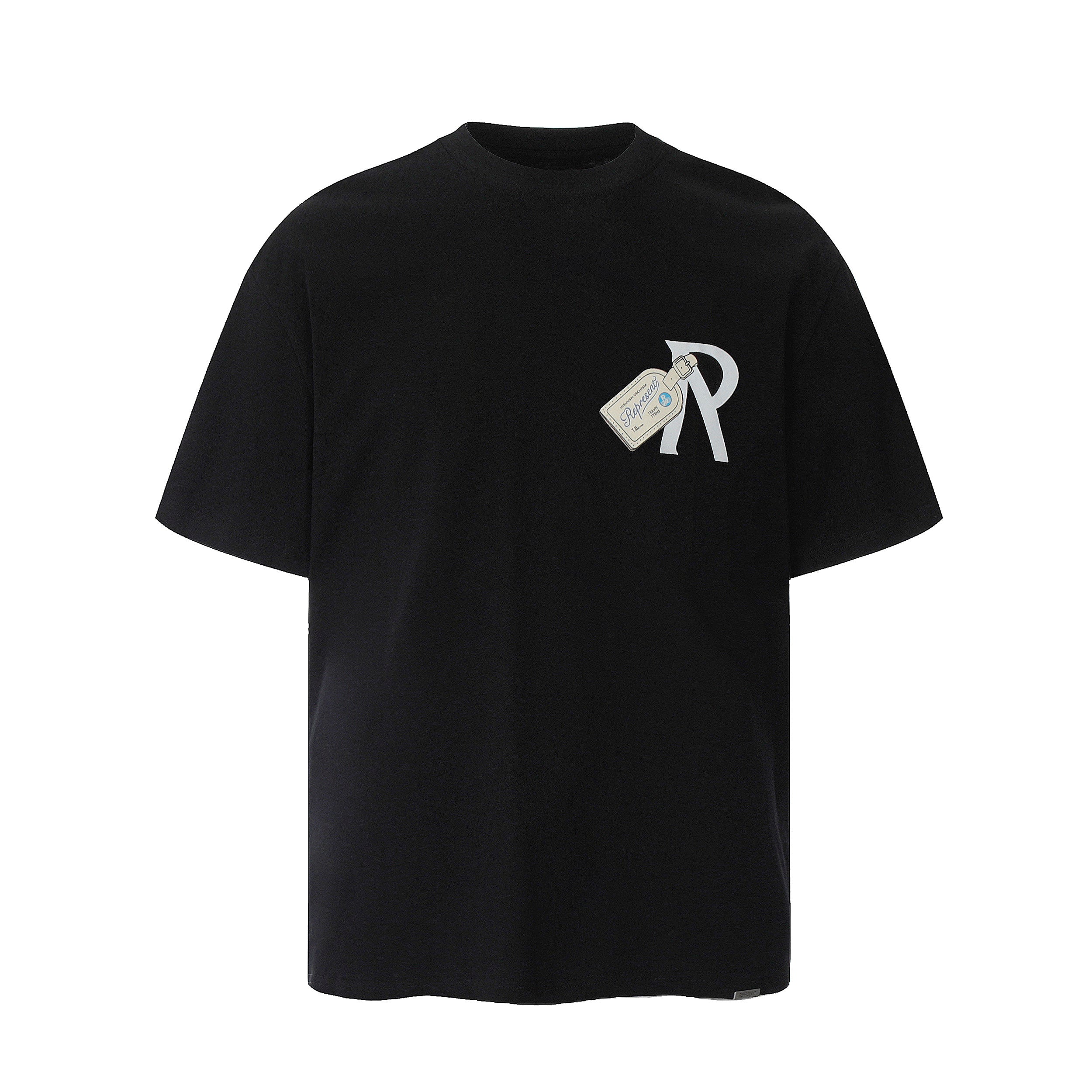 Represent Luggage Tag Graphic Double‑Sided Print Oversized Heavy Cotton Crew Neck T‑Shirt Unisex Streetwear Tee Black & Off‑White Two Colors
