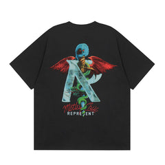 Represent Retro Rock Band Co-branded Front Chest Script Logo Back Large Art Print Boxy Fit Crew Neck Short Sleeve Top Men Women