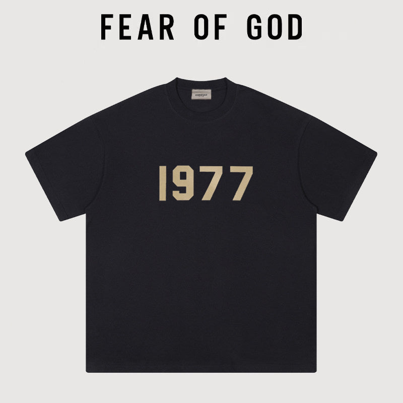 Essentials 1977 Logo Heavyweight Cotton T‑Shirt Loose Boxy Fit Men Casual Tee