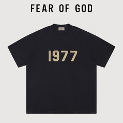 Essentials 1977 Logo Heavyweight Cotton T‑Shirt Loose Boxy Fit Men Casual Tee
