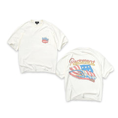 Represent Vintage American Flag Surf Graphic Double Sided Print Pocket Tee Stone Washed Off White Heavy Cotton Oversized Summer Streetwear T-Shirt