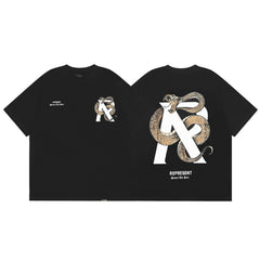 Represent Snake Wrap R‑Logo Dual‑Side Print Boxy Fit Short‑Sleeve Top Men Women Graphic Street T‑Shirt