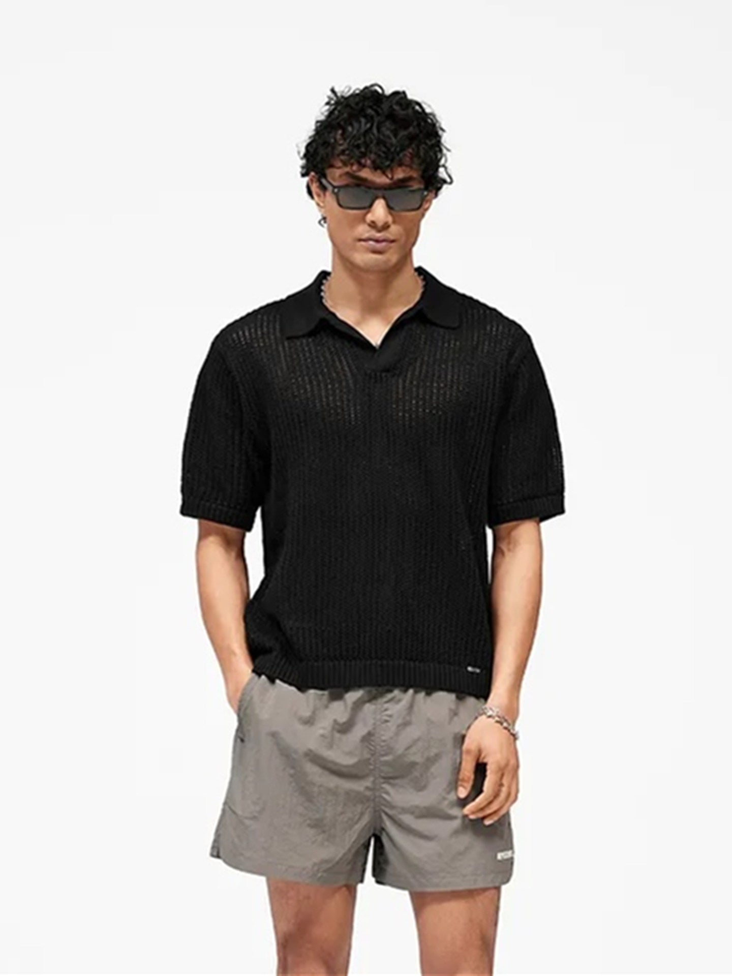 Represent Open Knit Mesh Short Sleeve Polo Shirt 2 Colors Loose Summer Casual Knit Tee