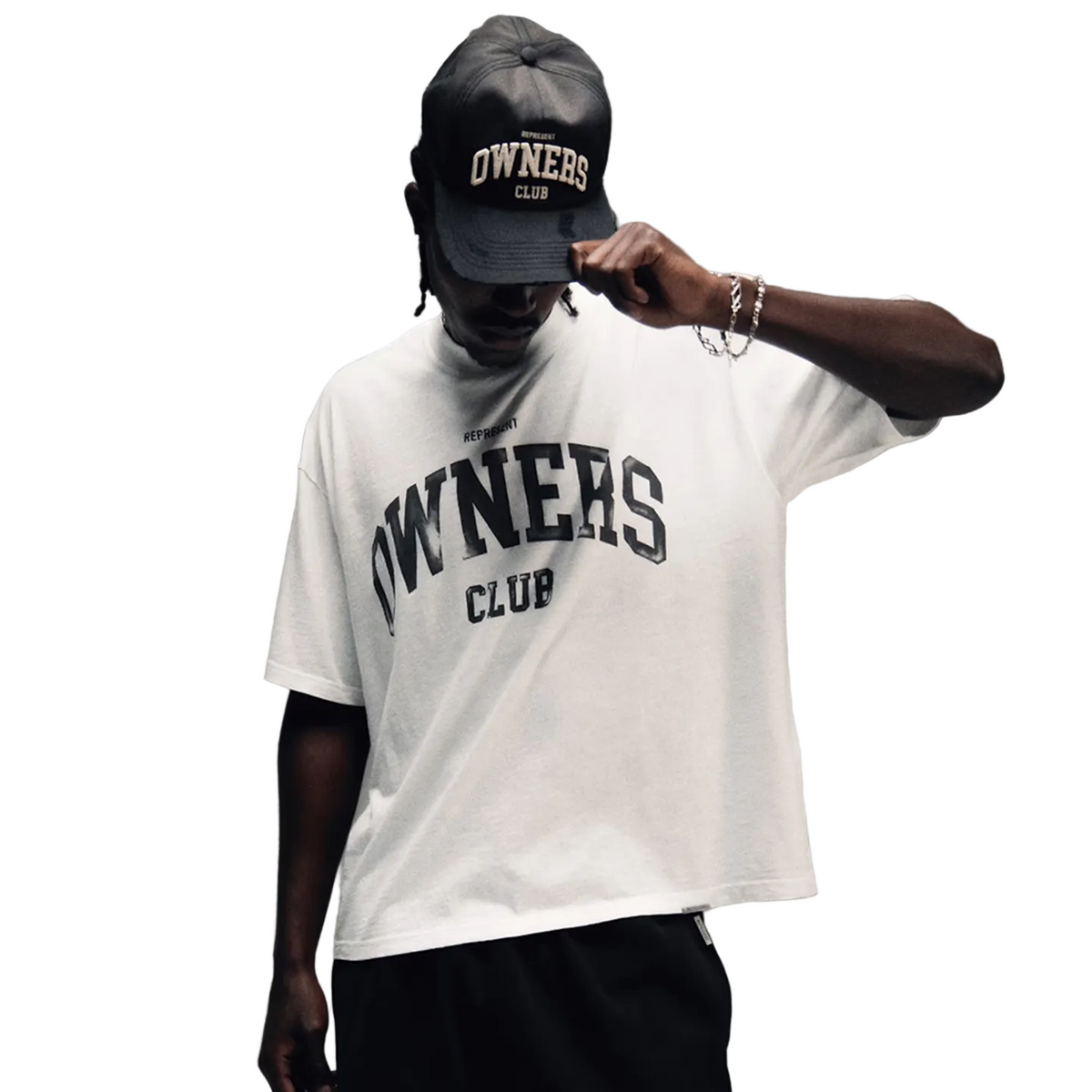 Represent Buster Owners Club Vintage Spray Print Boxy Short Wide Fit T-Shirt Men Washed Retro American College Oversized Heavy Cotton Streetwear Tee