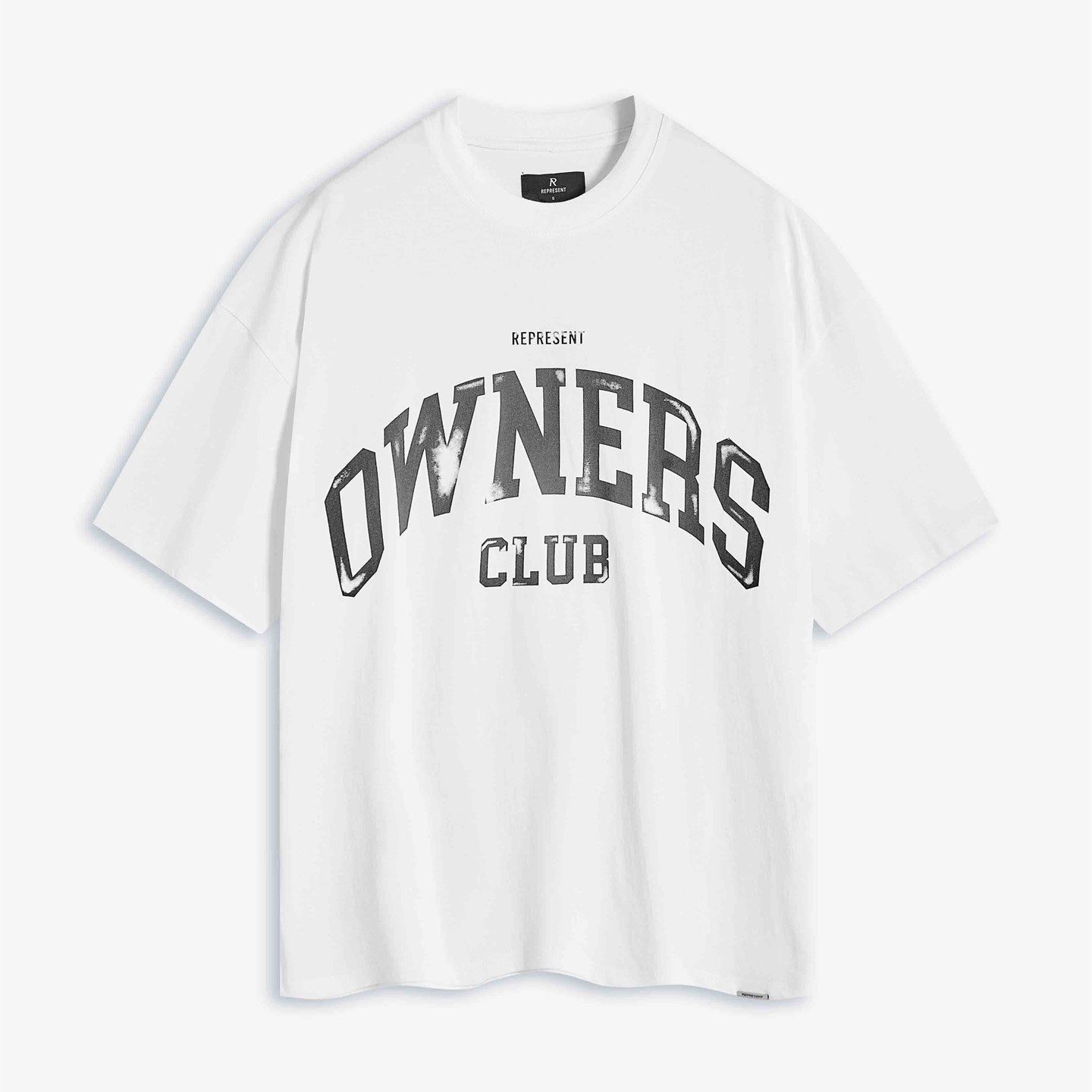 Represent Vintage Washed White Owners Club Arch Distressed Varsity Letter T-Shirt Heavyweight Oversized American College Retro Streetwear Tee