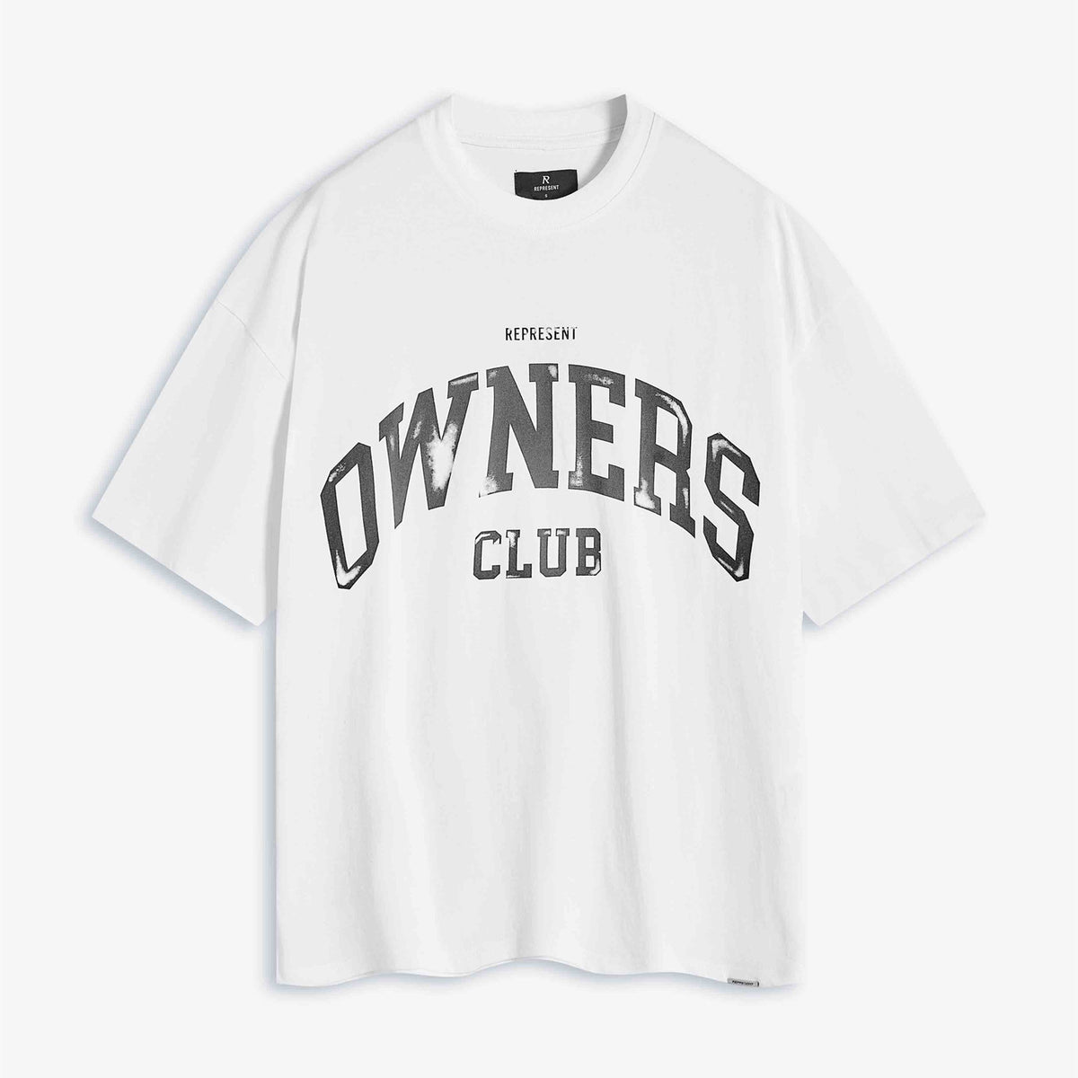 Represent Vintage Washed White Owners Club Arch Distressed Varsity Letter T-Shirt Heavyweight Oversized American College Retro Streetwear Tee