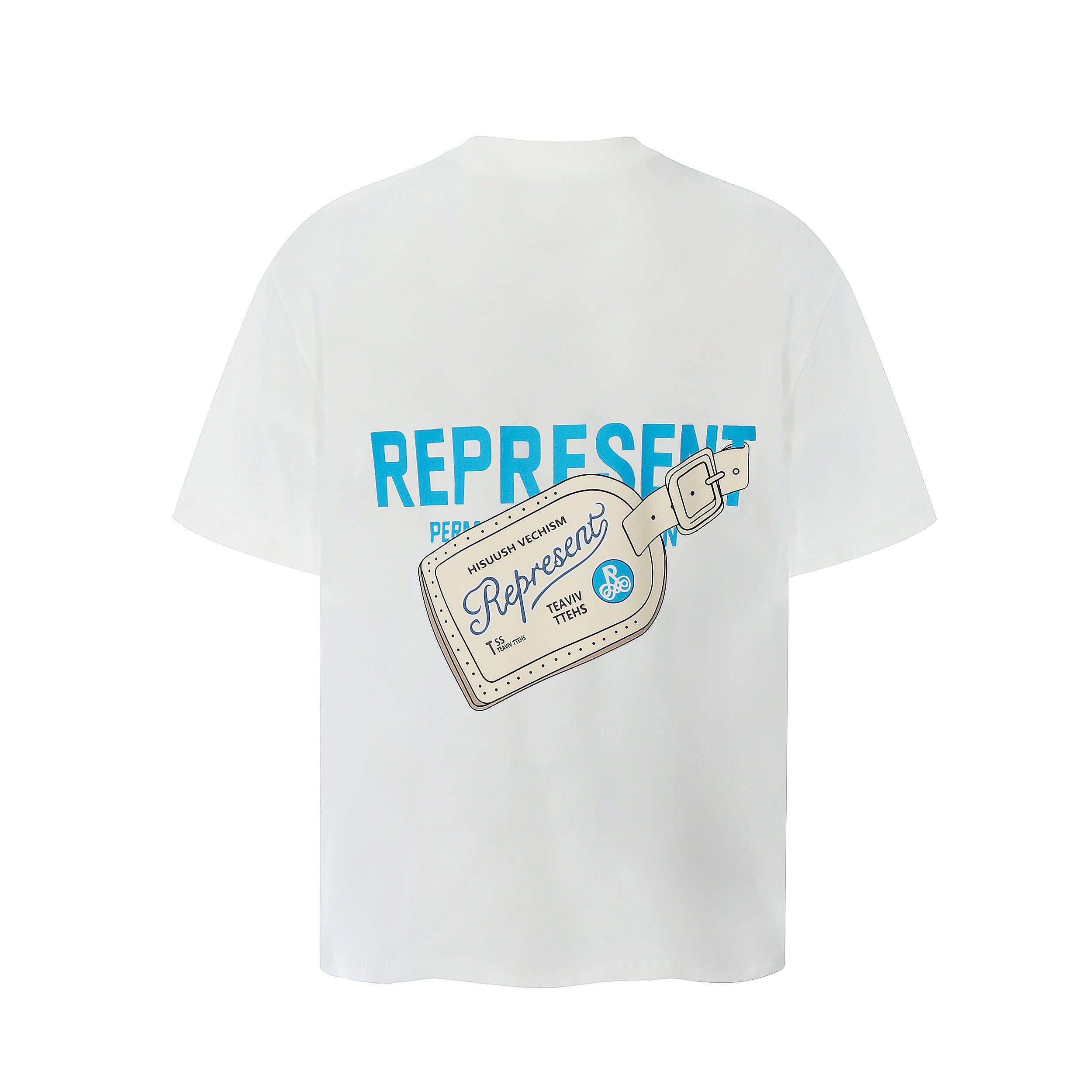 Represent Luggage Tag Graphic Double‑Sided Print Oversized Heavy Cotton Crew Neck T‑Shirt Unisex Streetwear Tee Black & Off‑White Two Colors