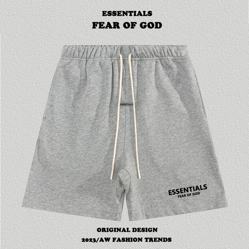 Essentials Side Logo Print Elastic Waist Drawstring Cotton Casual Sweat Shorts