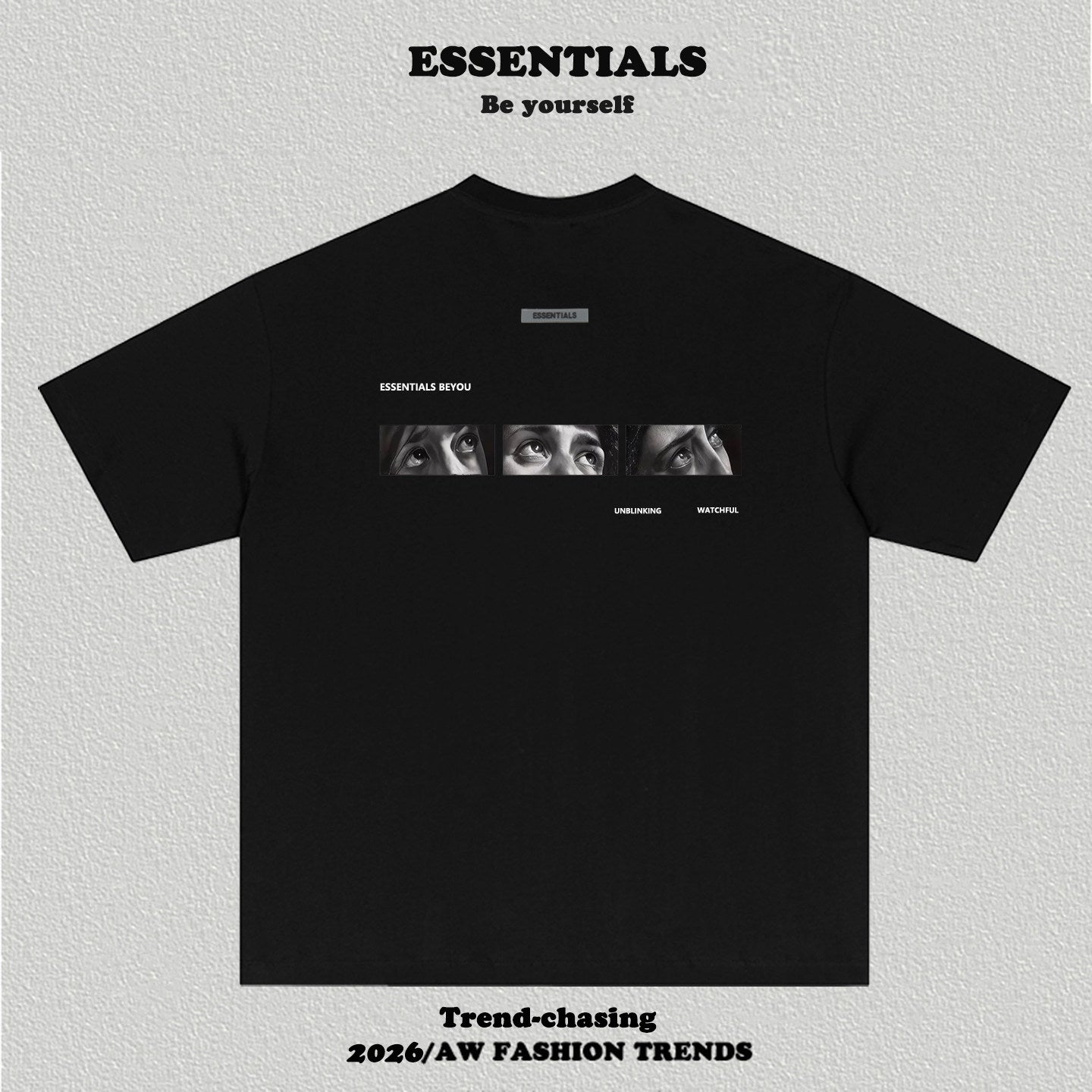 Essentials Front Small Logo Back Eyes Art Print Heavyweight Cotton Boxy Streetwear Tee
