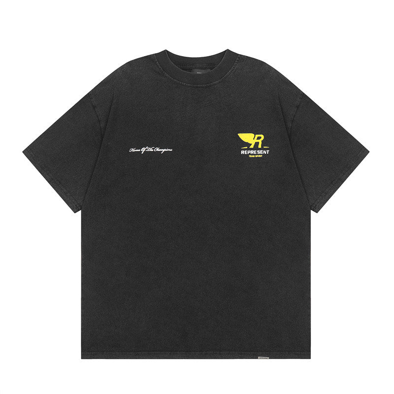 Represent Winged R Logo Double Sided Printed Vintage Washed T-Shirt Unisex Oversized Streetwear Casual Tee