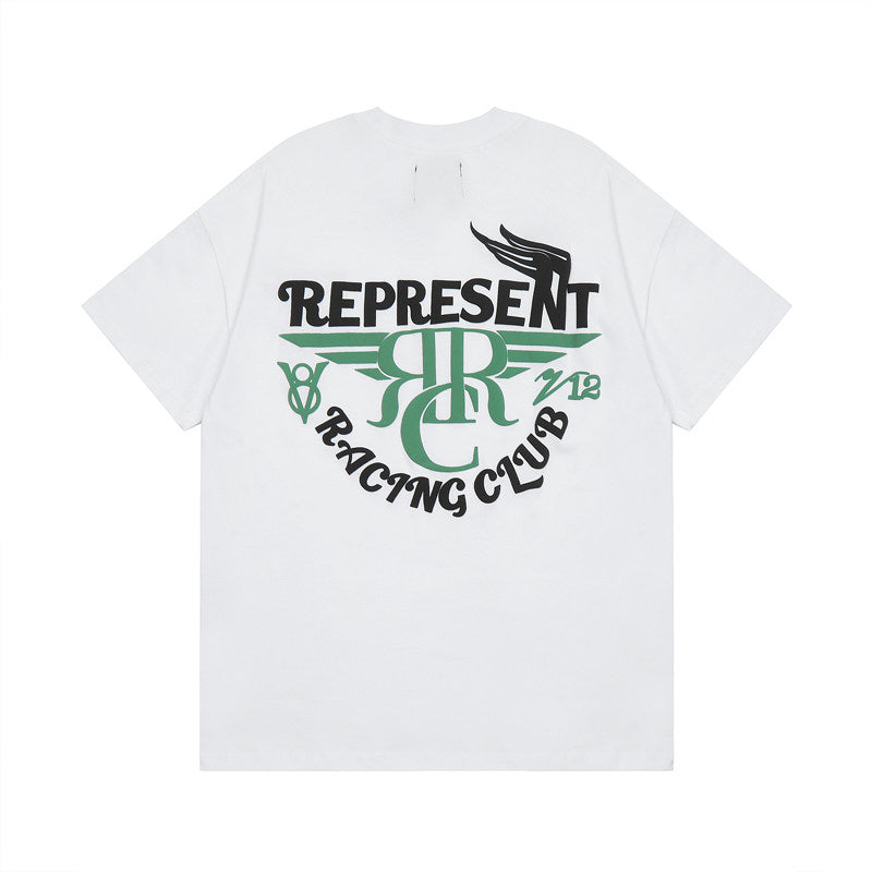 Represent Retro Motor Racing Club Chest Mini Graphic Back Large Wing Letter Print Loose Boxy Crew Neck Short Sleeve Top