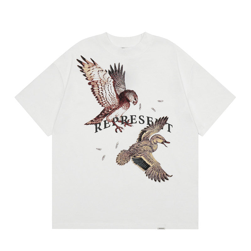 Represent Bird Graphic Oversized Heavy‑Weight Crew Neck T‑Shirt Unisex Streetwear Tee Vintage Washed Black & Off‑White Two Colors