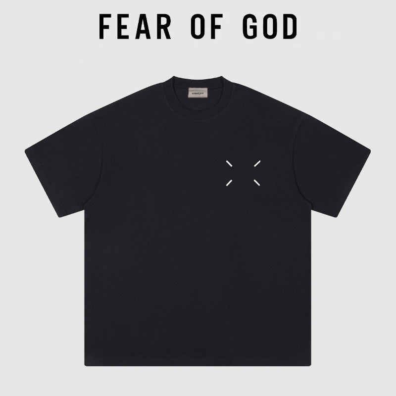 Essentials Minimal Cross Graphic Heavyweight Cotton T‑Shirt Boxy Loose Fit Men Tee