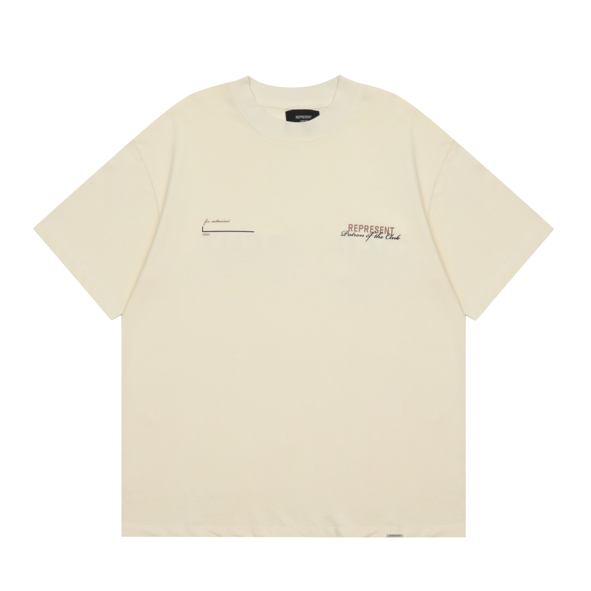 Represent Patron of the Club Chest Dual‑Logo Back Mixed‑Font Graphic Boxy Fit Loose Short‑Sleeve Top Men Women Casual Street T‑Shirt