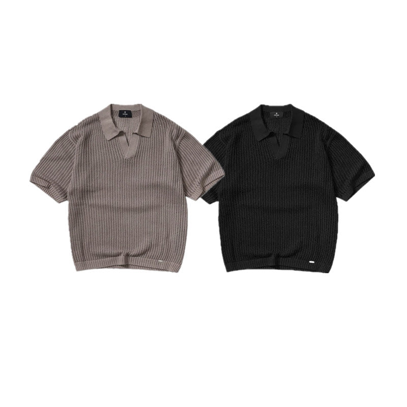 Represent Open Knit Mesh Short Sleeve Polo Shirt 2 Colors Loose Summer Casual Knit Tee