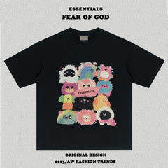 Essentials Cute Cartoon Animal Graphic Oversized Crew Neck T‑Shirt Multiple Colors