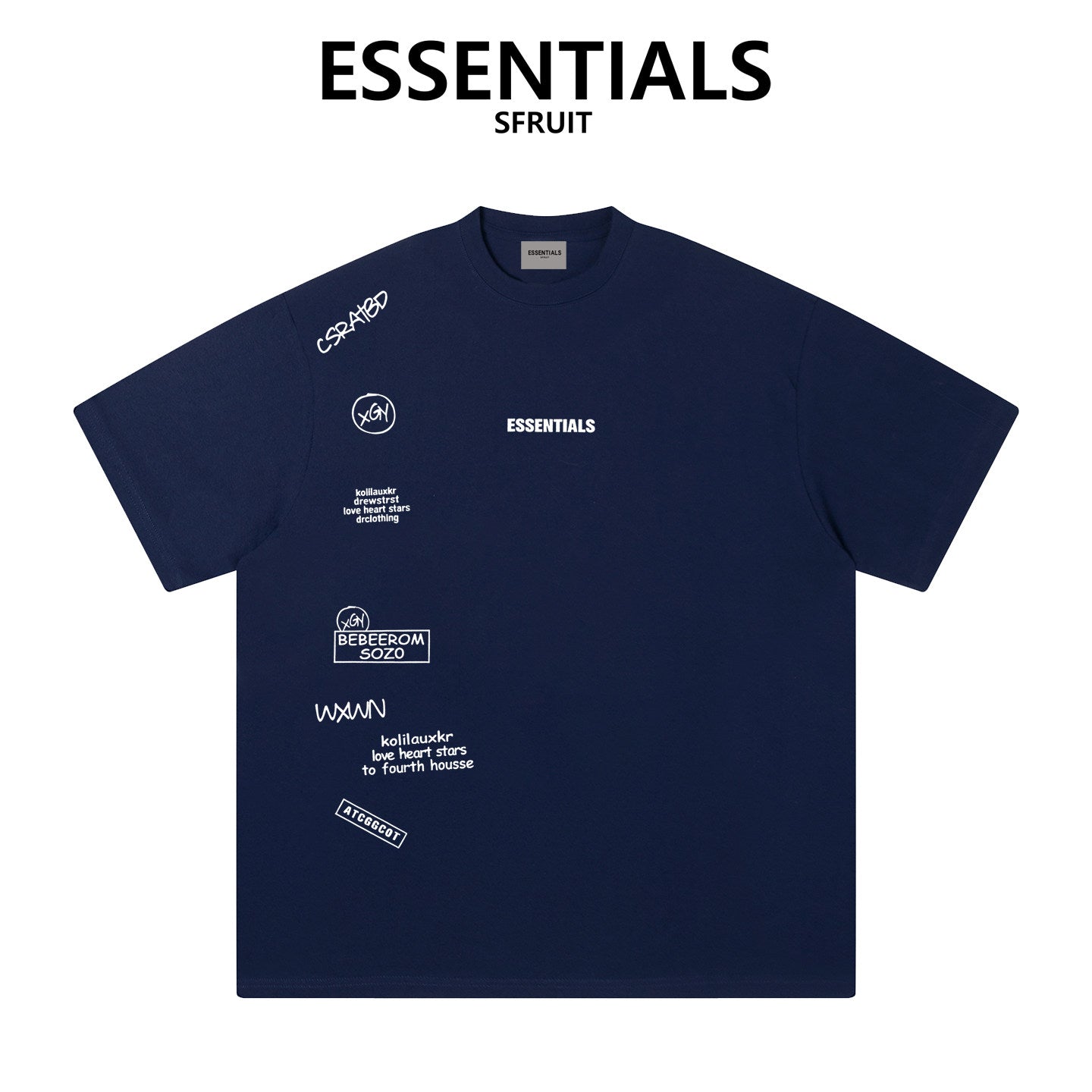 Essentials Sfruit Street Graffiti Graphic Loose Fit Crew Neck Tee For Men