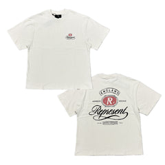 Represent Vintage Washed Cream White England Grand Vintage Badge Script Graphic T-Shirt Double Sided Print Heavyweight Oversized British Streetwear Tee