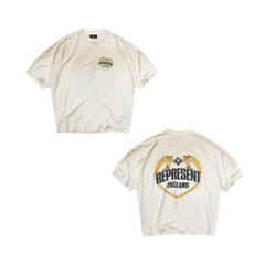 Represent Vintage Washed Off White Heart Angel Wings England Dual Side Print T-Shirt Heavyweight Oversized British Retro Streetwear Tee