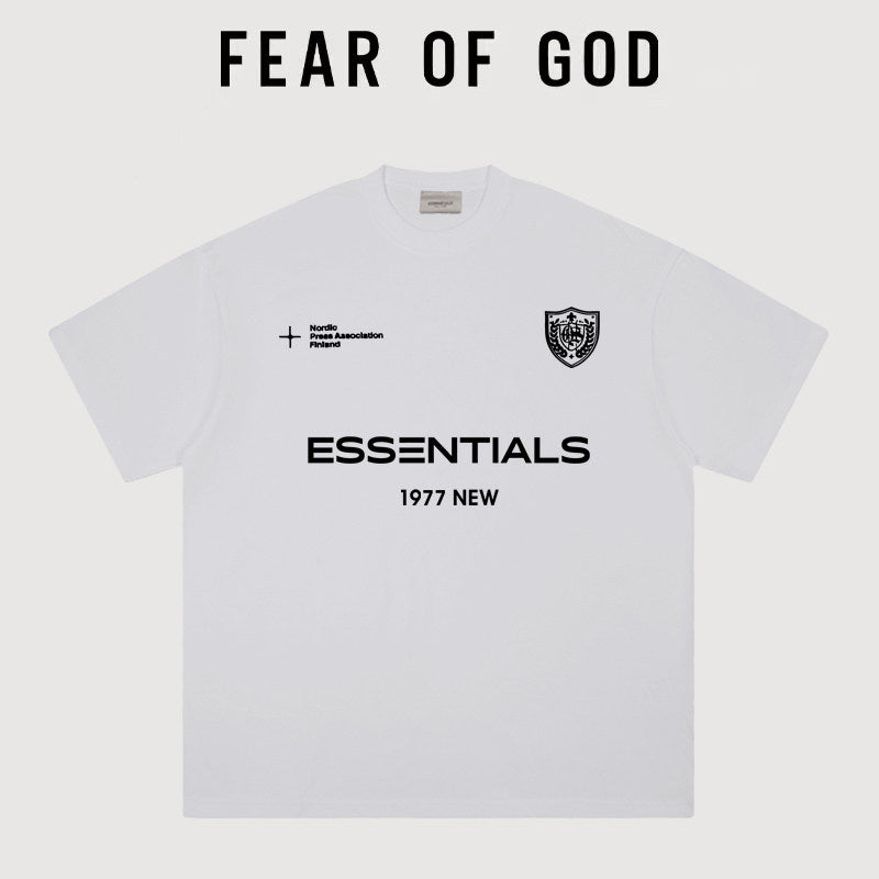 Essentials 1977 Shield Badge Multi‑Print Boxy Fit Heavy Cotton Streetwear Tee