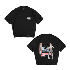 Represent Vintage Washed Black Mels Drive-In Hollywood Retro Diner Pin-Up Girl Dual Side Print Pocket T-Shirt Heavyweight Oversized American Vintage Streetwear Tee